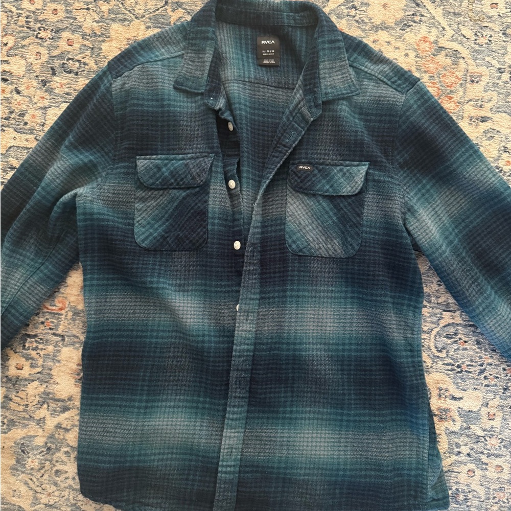 RVCA Teal and Navy Plaid Shirt